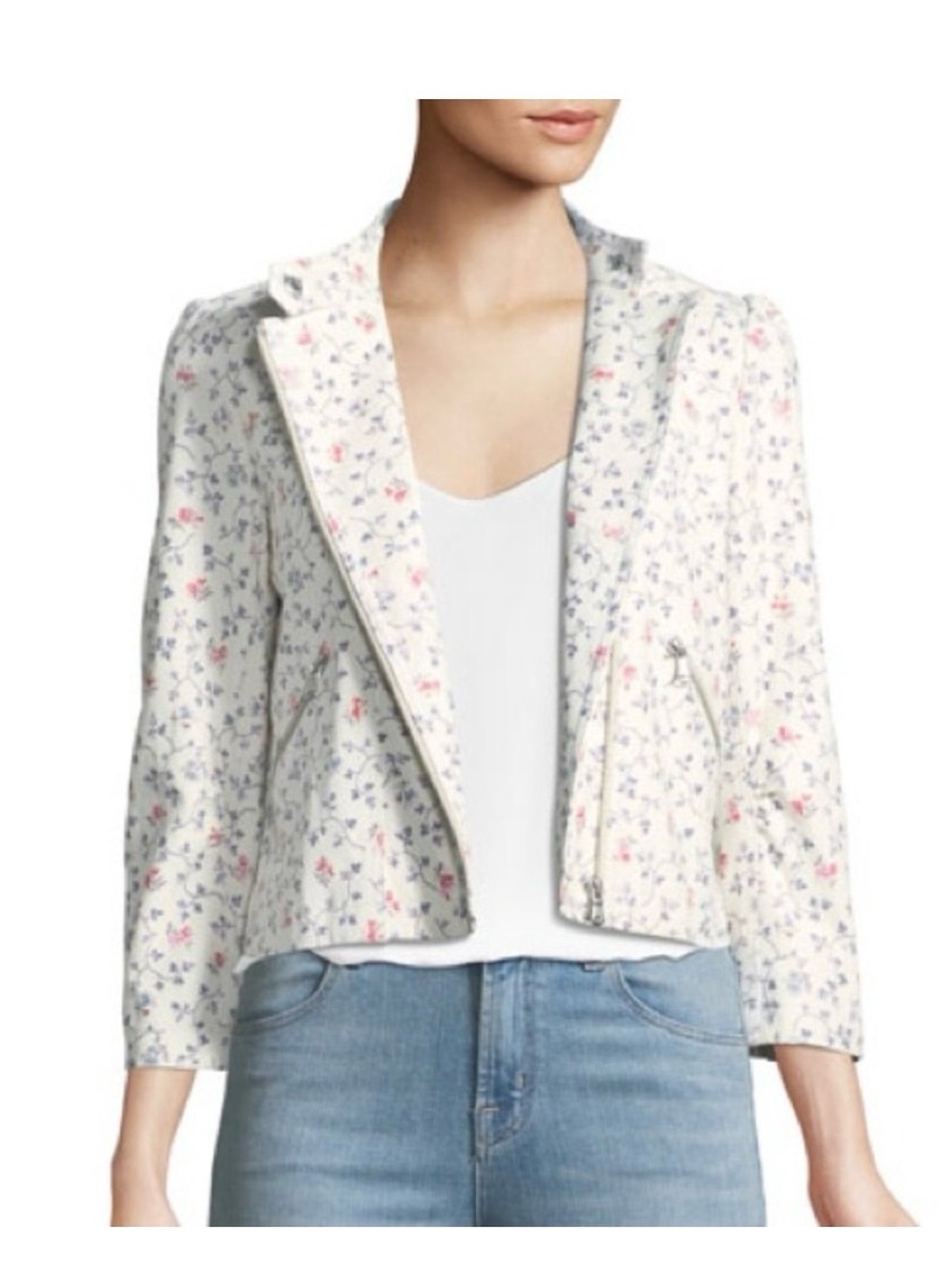 Rebecca Taylor Floral Lambskin Leather Moto Jacket Size 0 Romantic Coquette vine